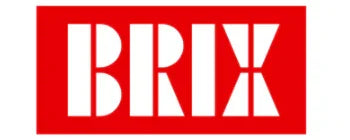 Rødt logo med teksten BRIX i hvide bogstaver
