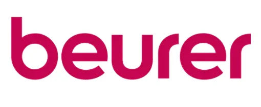 Beurer logo i pink farve på hvid baggrund