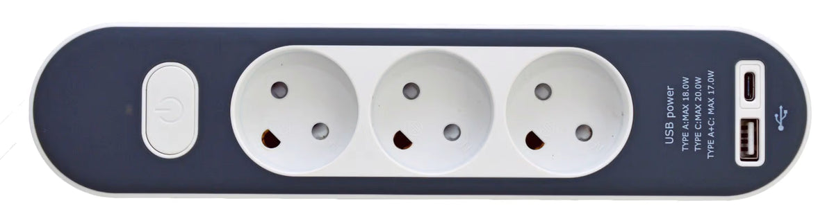 E-LINE 3-STIKDÅSE LUX 1,4 M M/USB-A+USB-C ON/OFF