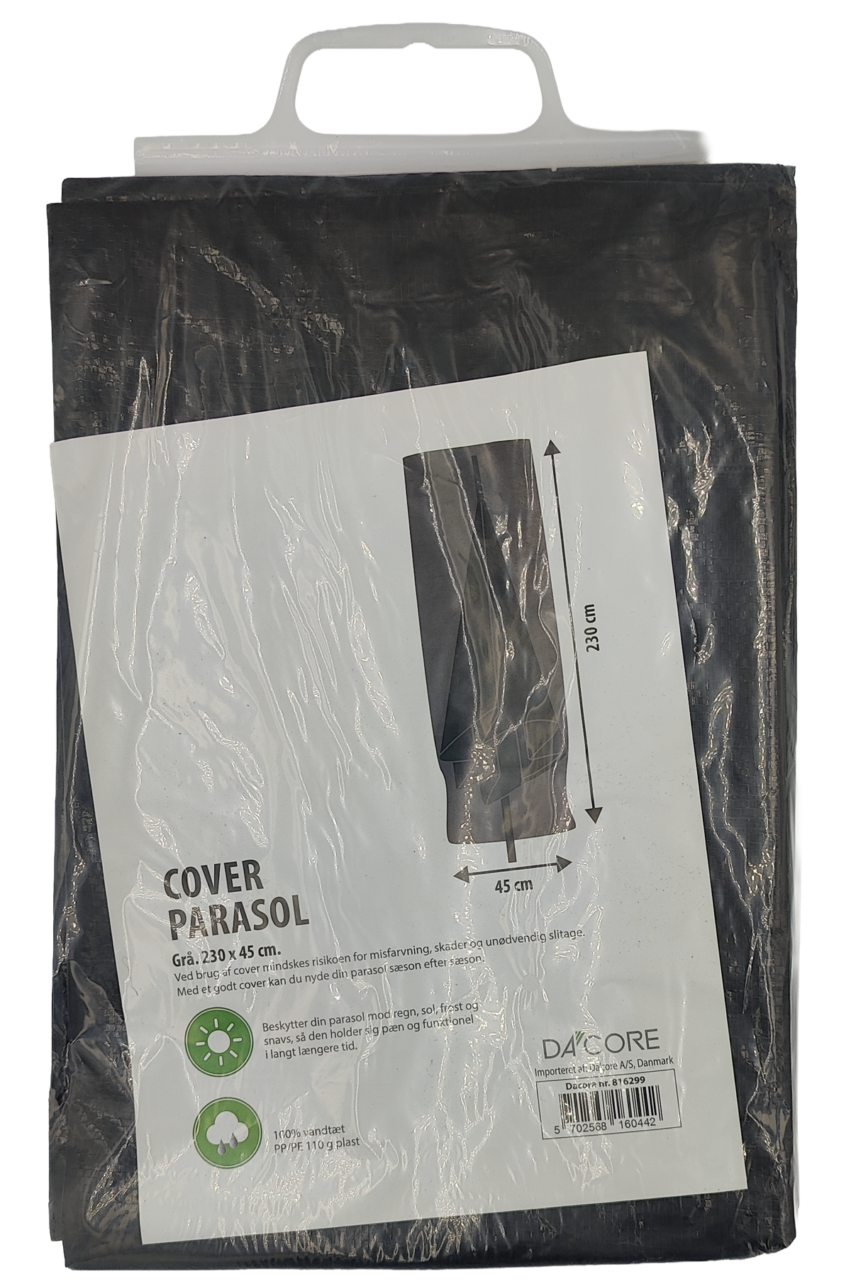 DA´CORE COVER T/PARASOL 230 CM GRÅ M/LYNLÅS