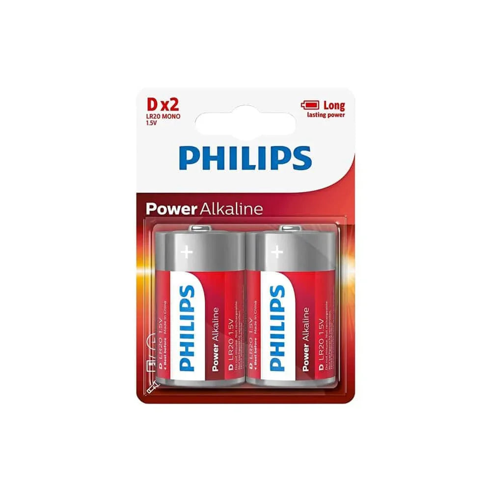 Philips Power Alkaline D LR20 batterier, 2-pak