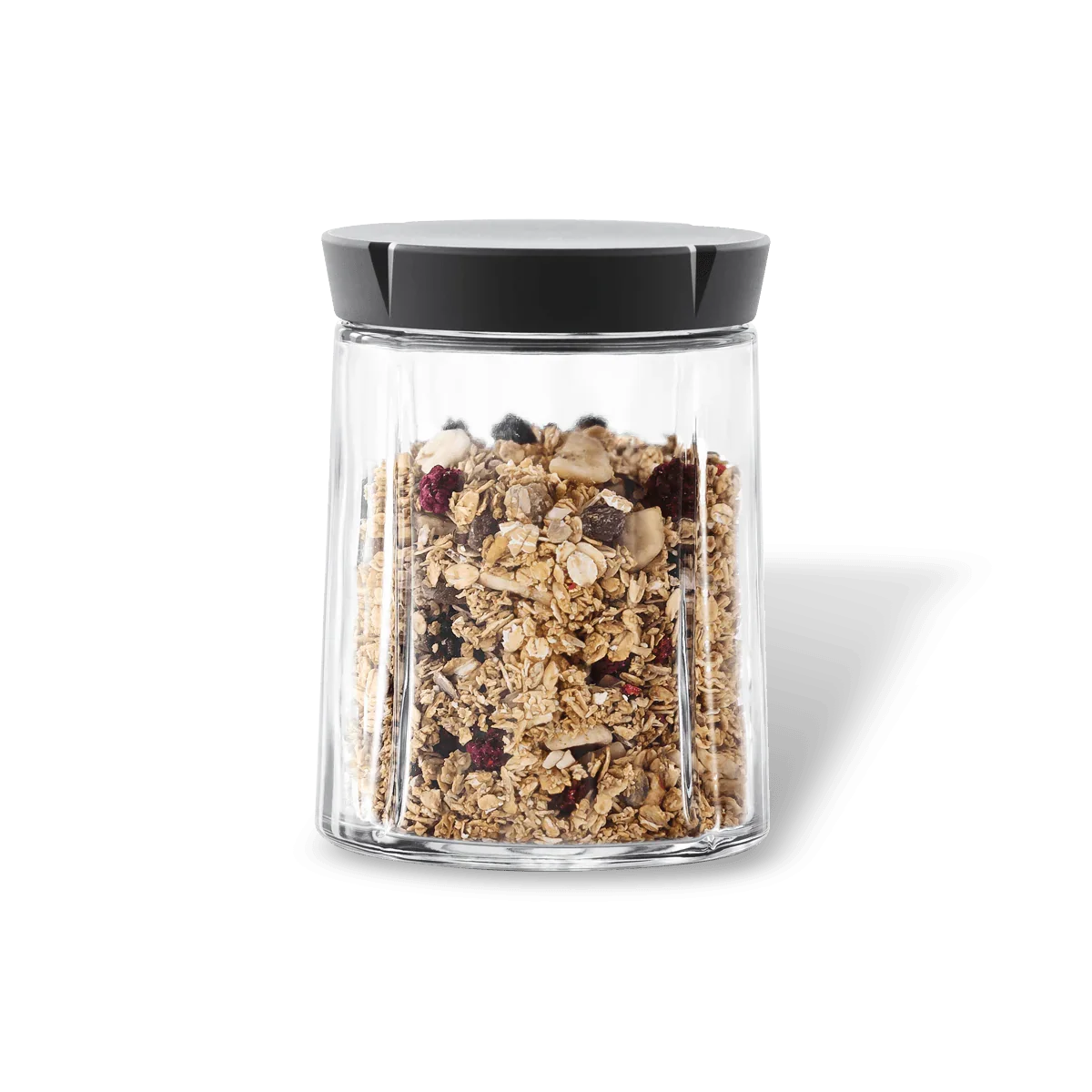 Rosendahl Grand Cru opbevaringsglas på 0,75 L fyldt med granola og tørt frugtmix