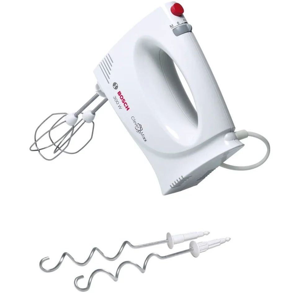 Hvid BOSCH håndmixer 300 W med piskeris og dejkroge