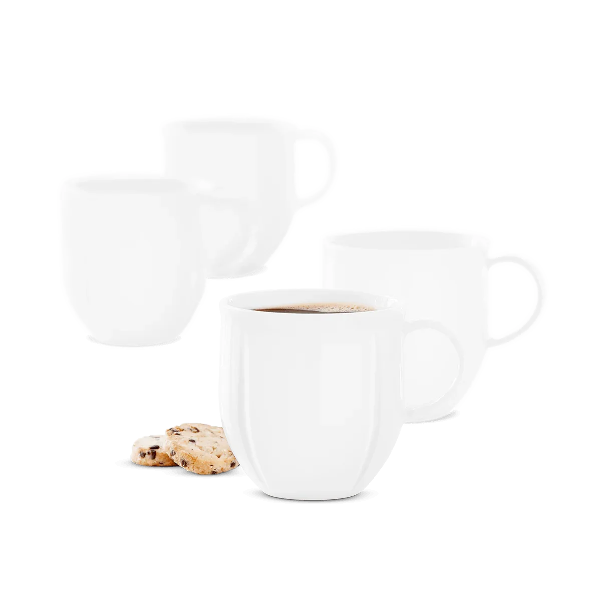 Sæt med 4 hvide ROSENDAHL Grand Cru Soft krus med kaffe og cookies