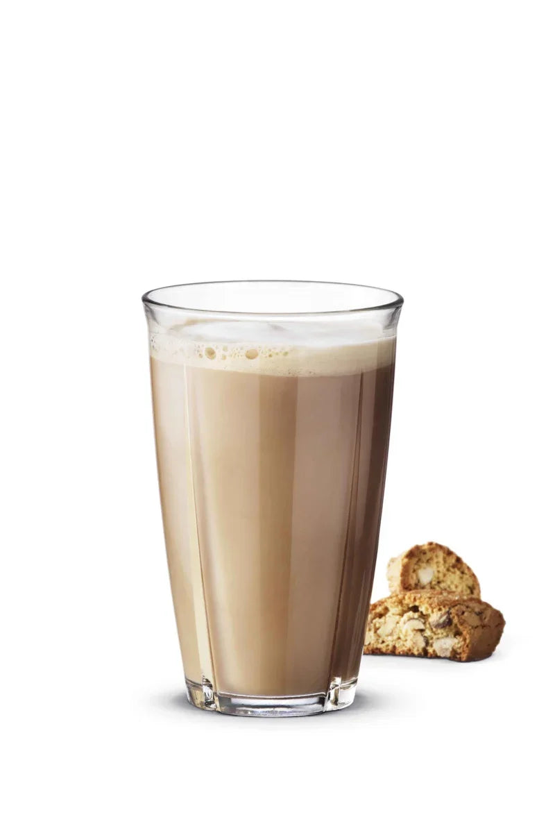 Rosendahl Grand Cru latteglas med kaffe og biscotti