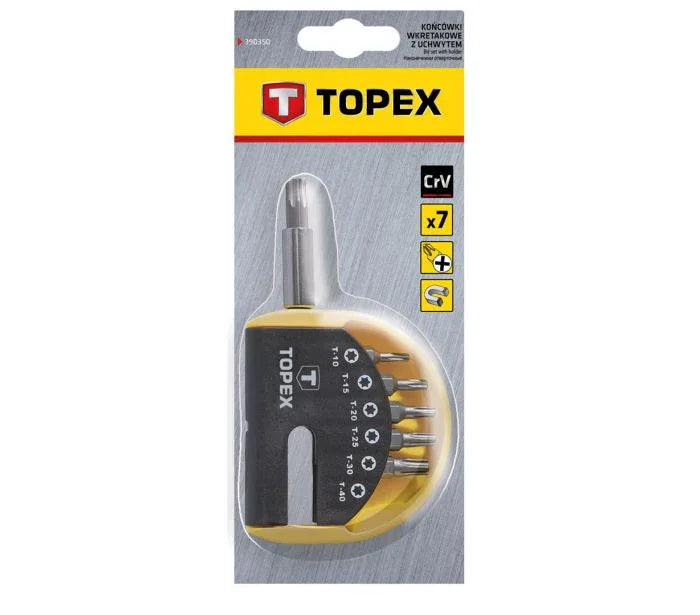 TOPEX bitssæt med 7 dele Torx bits og bitsholder i blisterpakning