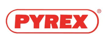 Rødt Pyrex logo i en oval ramme på hvid baggrund