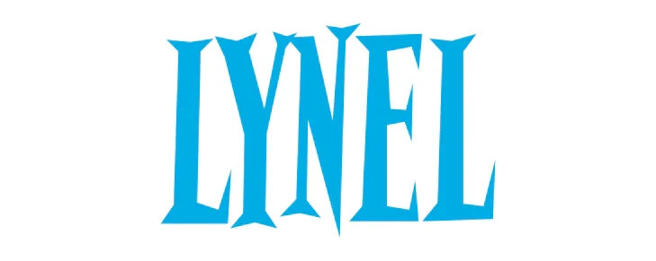 Blåt Lynel logo på hvid baggrund