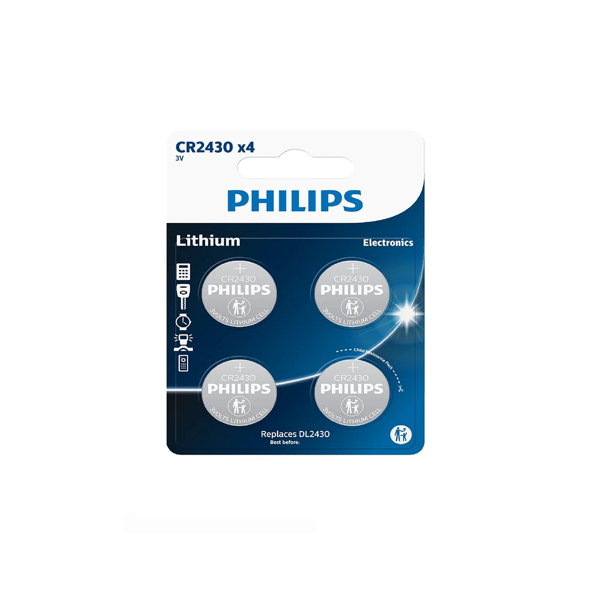 BATTERI CR2430 PHILIPS 4-PAK