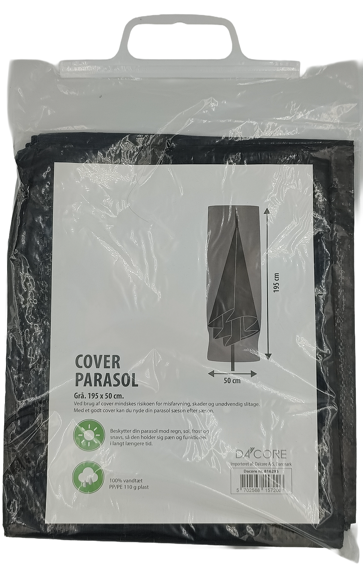 DA´CORE COVER T/PARASOL 195 CM GRÅ M/LYNLÅS