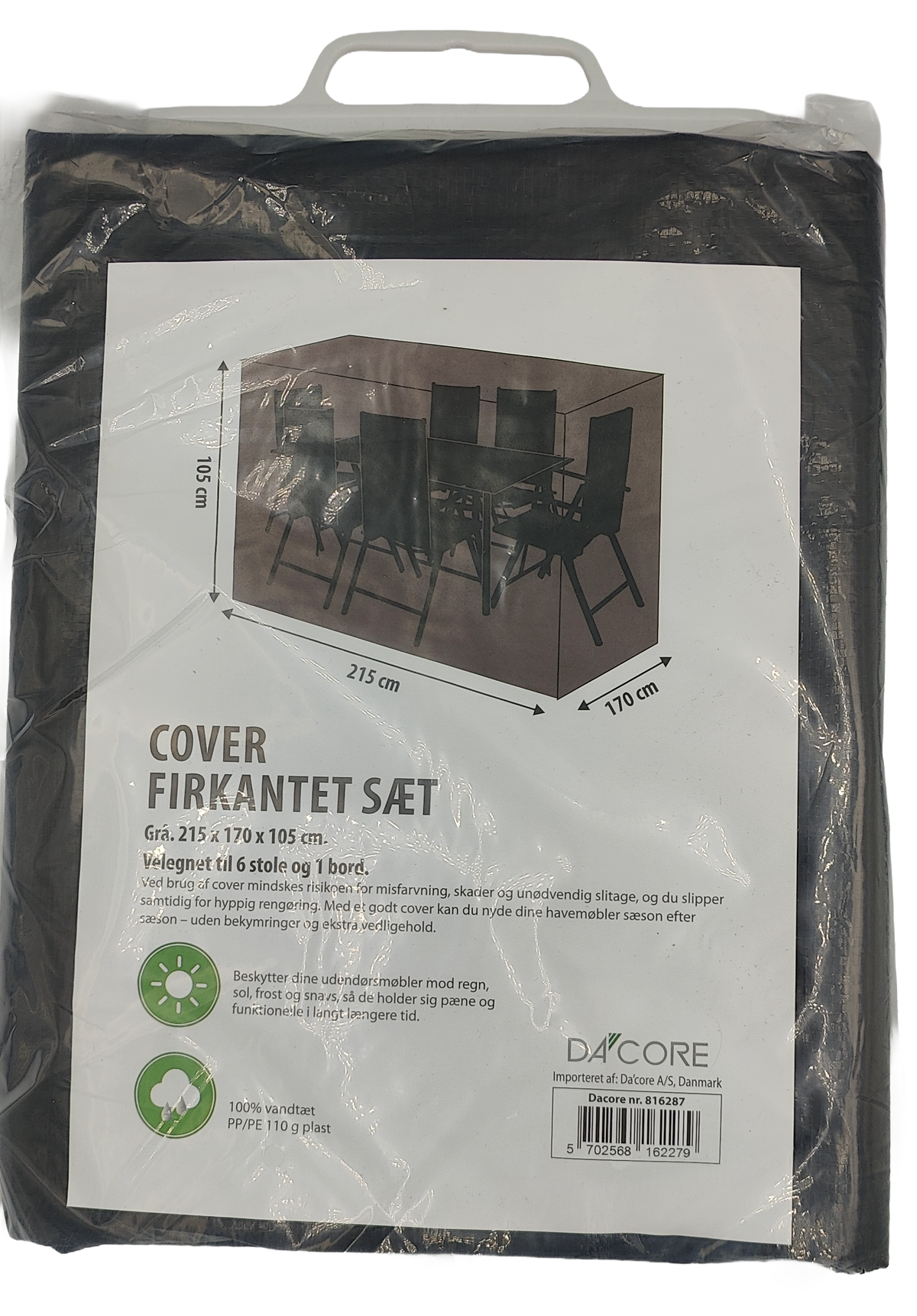 DA´CORE COVER T/HAVESÆT 215X170X105 GRÅ M/SNØRE