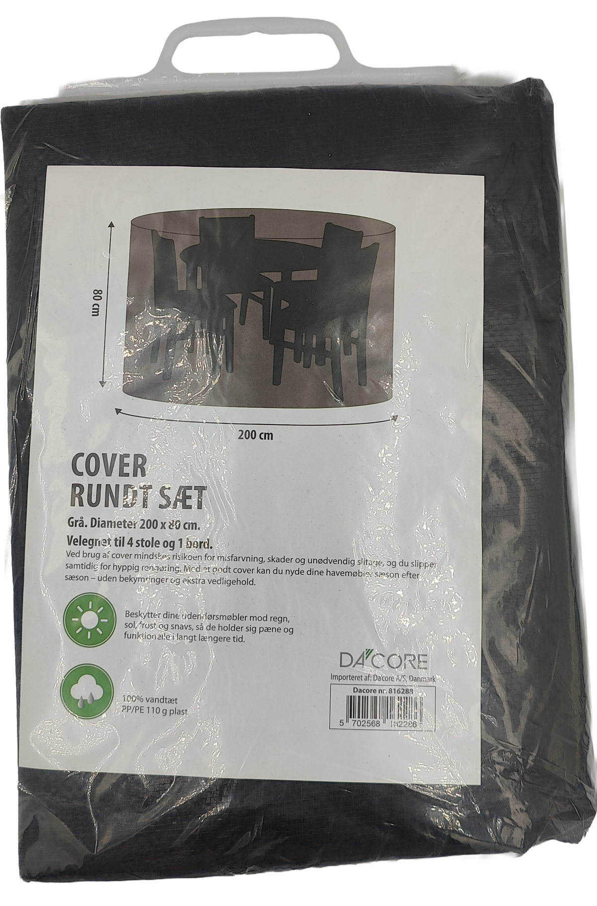 DA´CORE COVER T/HAVESÆT RUND 200 Ø GRÅ M/SNØRE
