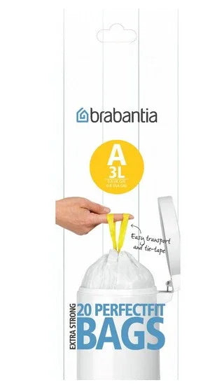 Pakke med 20 BRABANTIA PerfectFit affaldsposer, størrelse A, 3 liter
