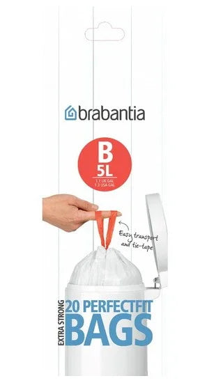 BRABANTIA affaldsposer i størrelse B, 5 liter, 20 stk. med bindebånd