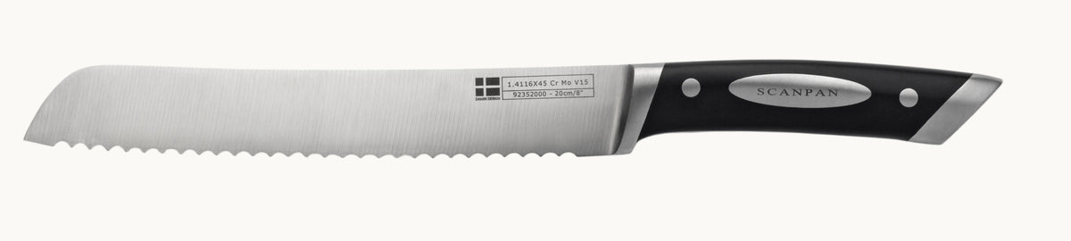 SCANPAN brødkniv i rustfrit stål med sort håndtag, 20 cm