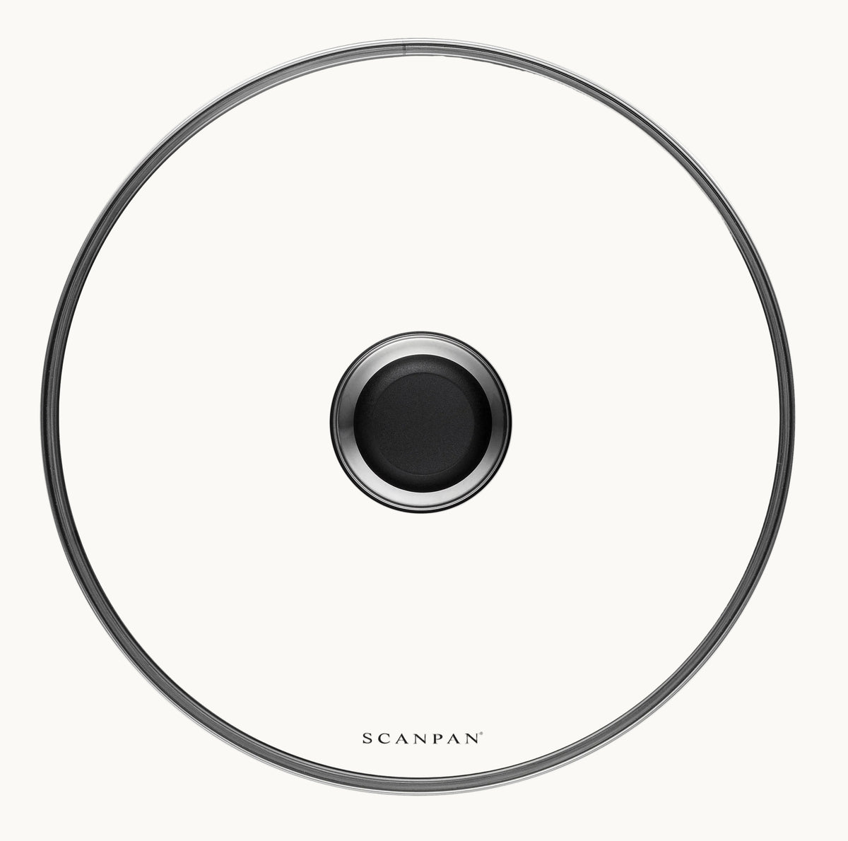 SCANPAN glaslåg i 26 cm med sort greb og stålkant