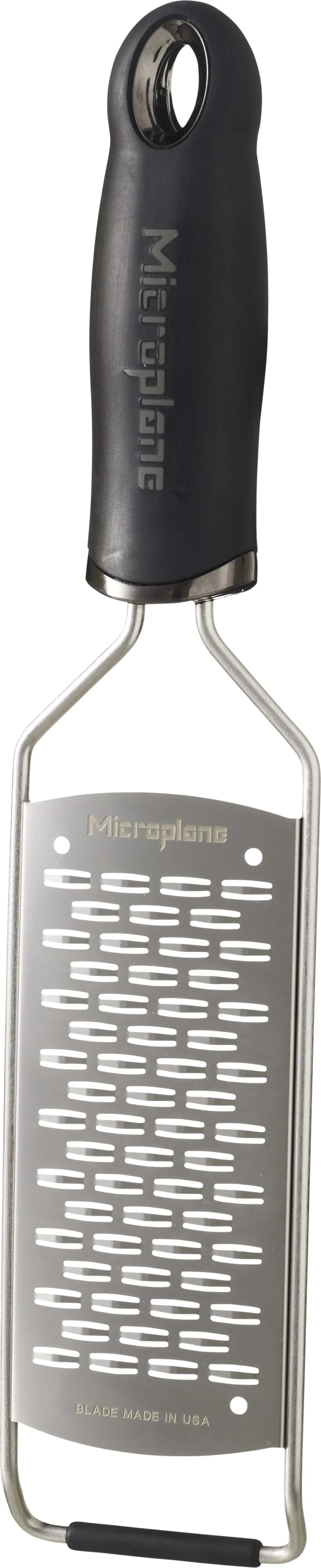 Microplane rivejern medium ribbe gourmet i rustfrit stål med sort håndtag